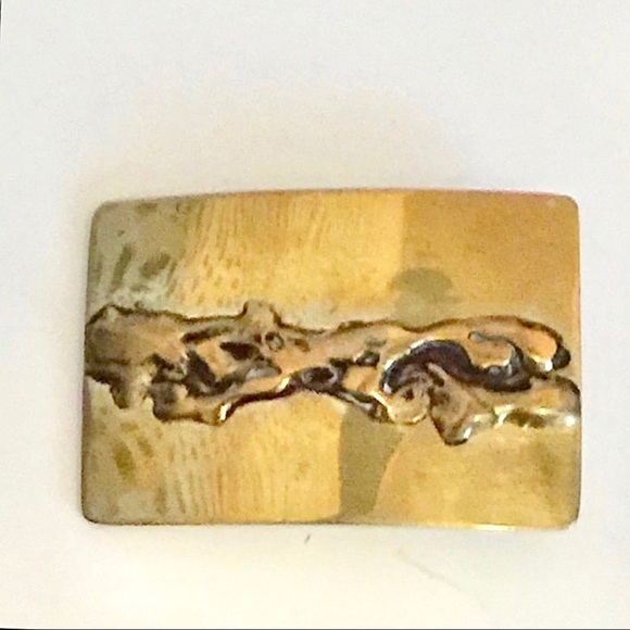 SOLID Brass Brutalist Style Zeke & Marty Artisan Made Belt Buckle - Picture 1 of 6